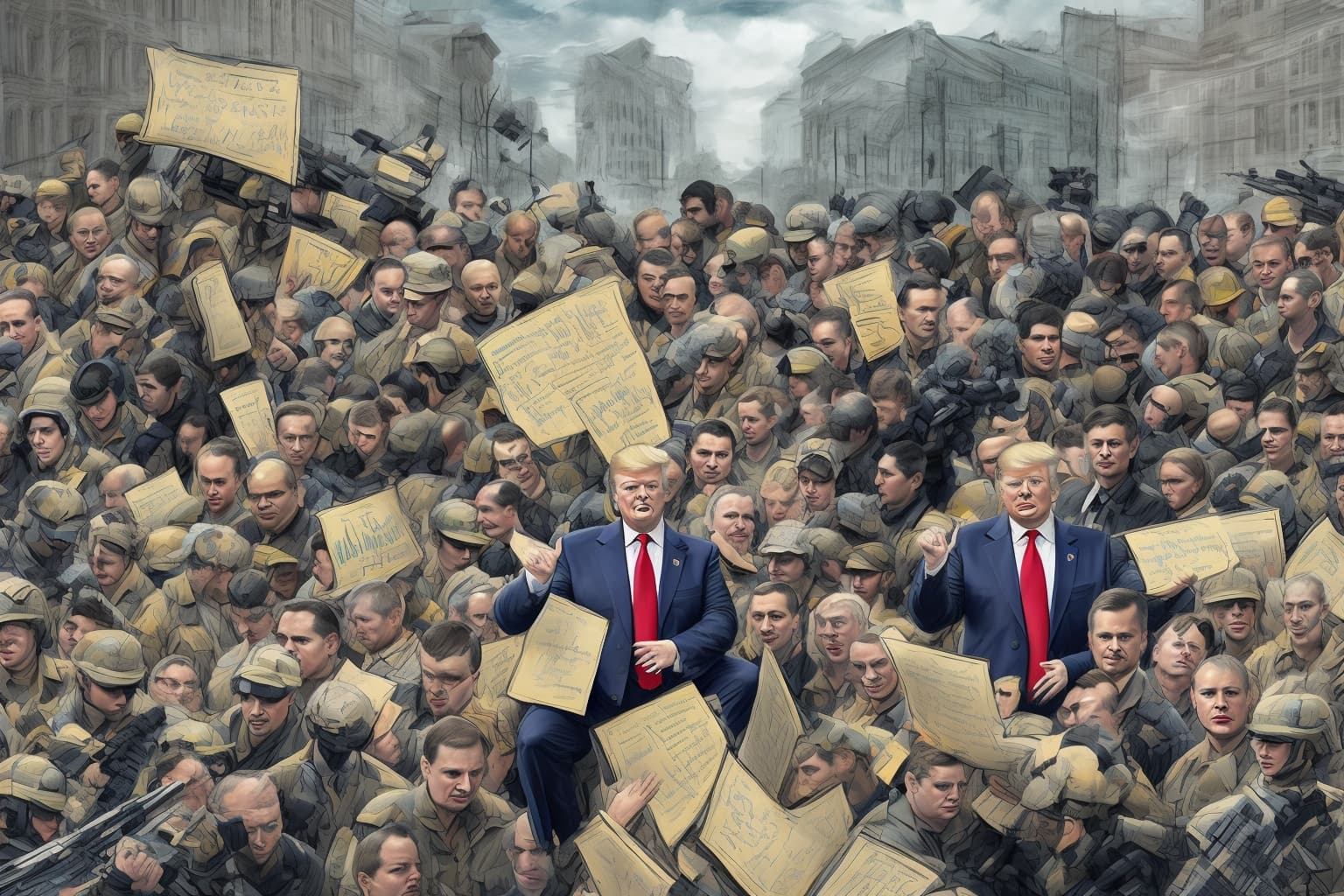 AI illustration of Former President Donald Trump is advocating for the cessation of the Russian-Ukrainian war and the restoration of U.S....