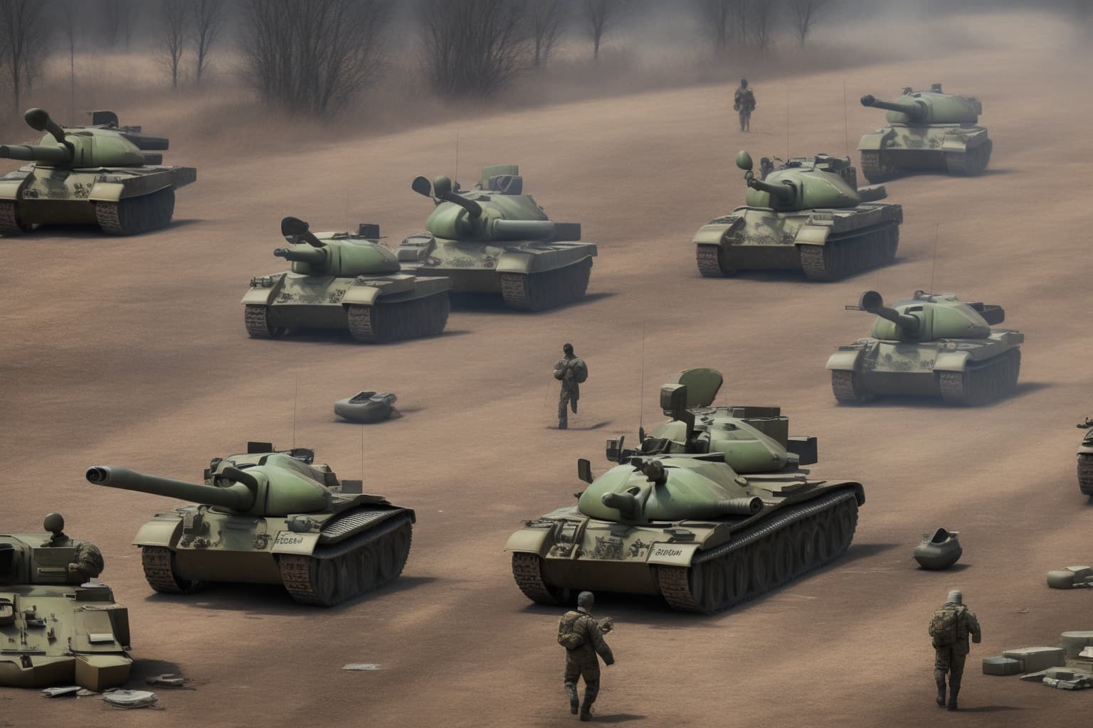 AI illustration of The Russian military faced substantial losses with 930 soldiers and five tanks reported down in a recent Ukrainian off...