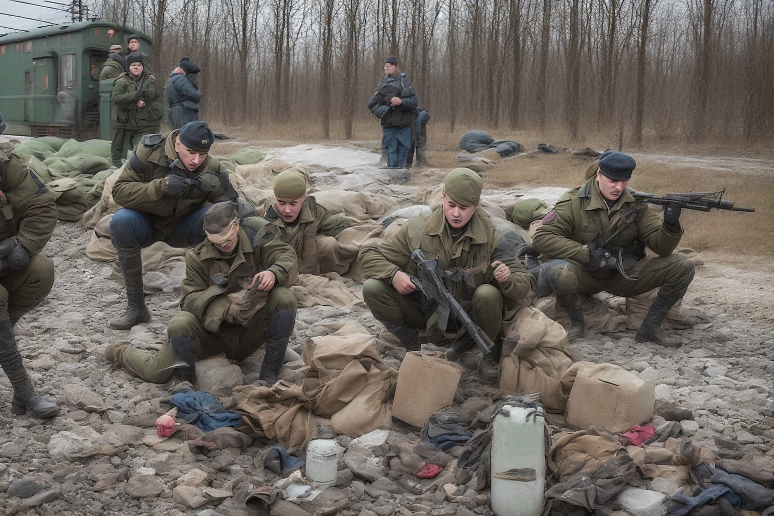 AI illustration of Ukrainian partisans have conducted a sabotage operation at a crucial railway depot in Bryansk, Russia, integral for su...