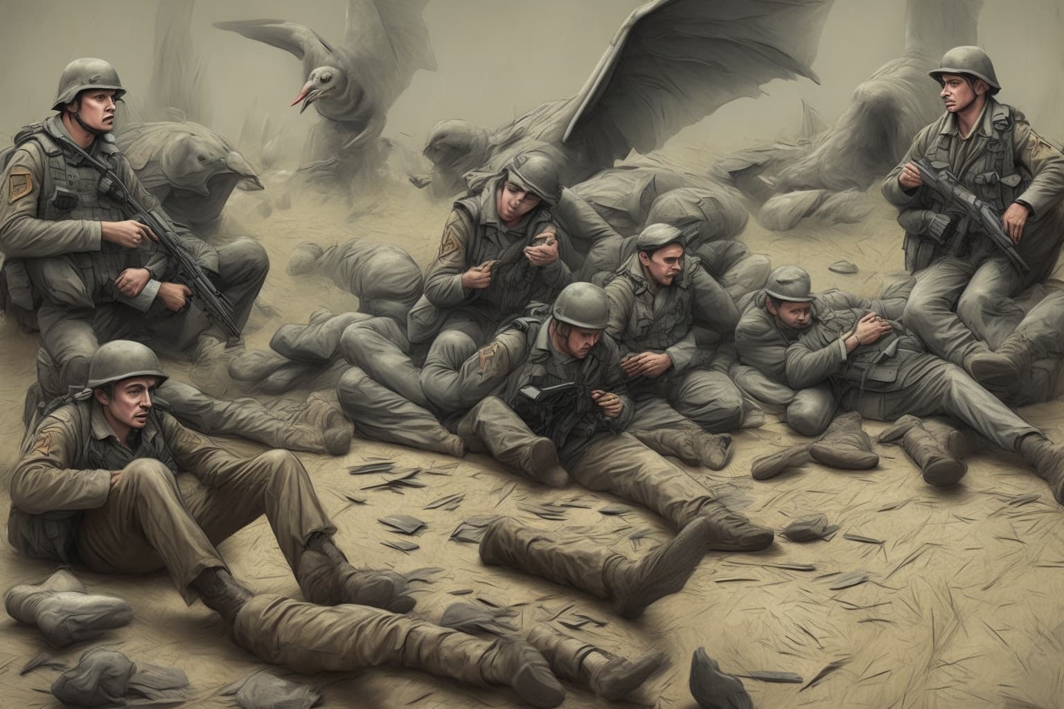 AI illustration of Ukraine's publishing house Bilka is set to release a military horror anthology titled 'Birds in the Dark,' featuring s...