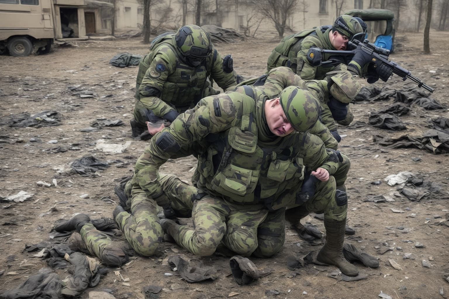 AI illustration of Russian forces are attacking civilians in Nikopol, Dnipropetrovsk Oblast, during military drone training, according to...