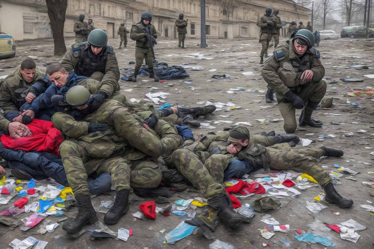 Police investigation scene in Dnipro following a stabbing incident.